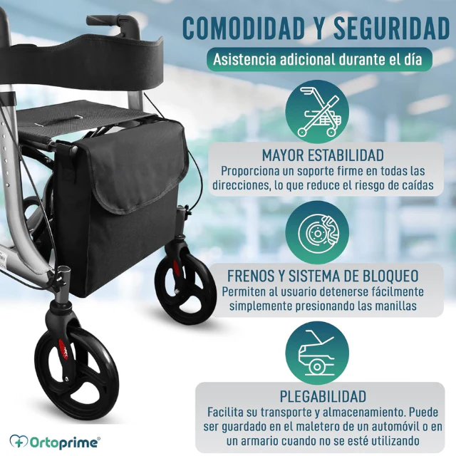 Andador para Ancianos Aluminio Rollator 4 Ruedas Plegable Asiento y Frenos - Image 2