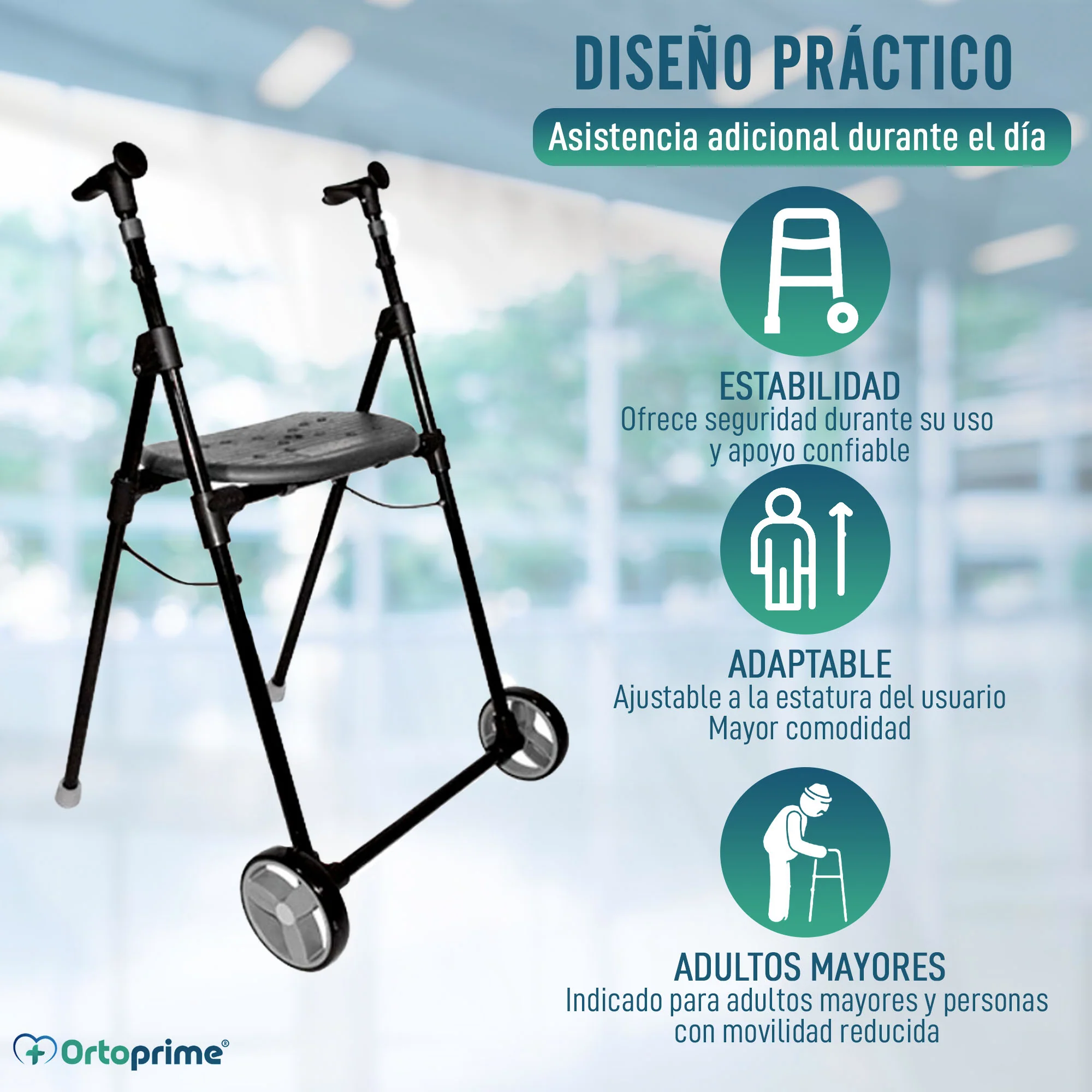 Andador con Asiento Empuñaduras Regulables Altura | 2 Ruedas - Image 7