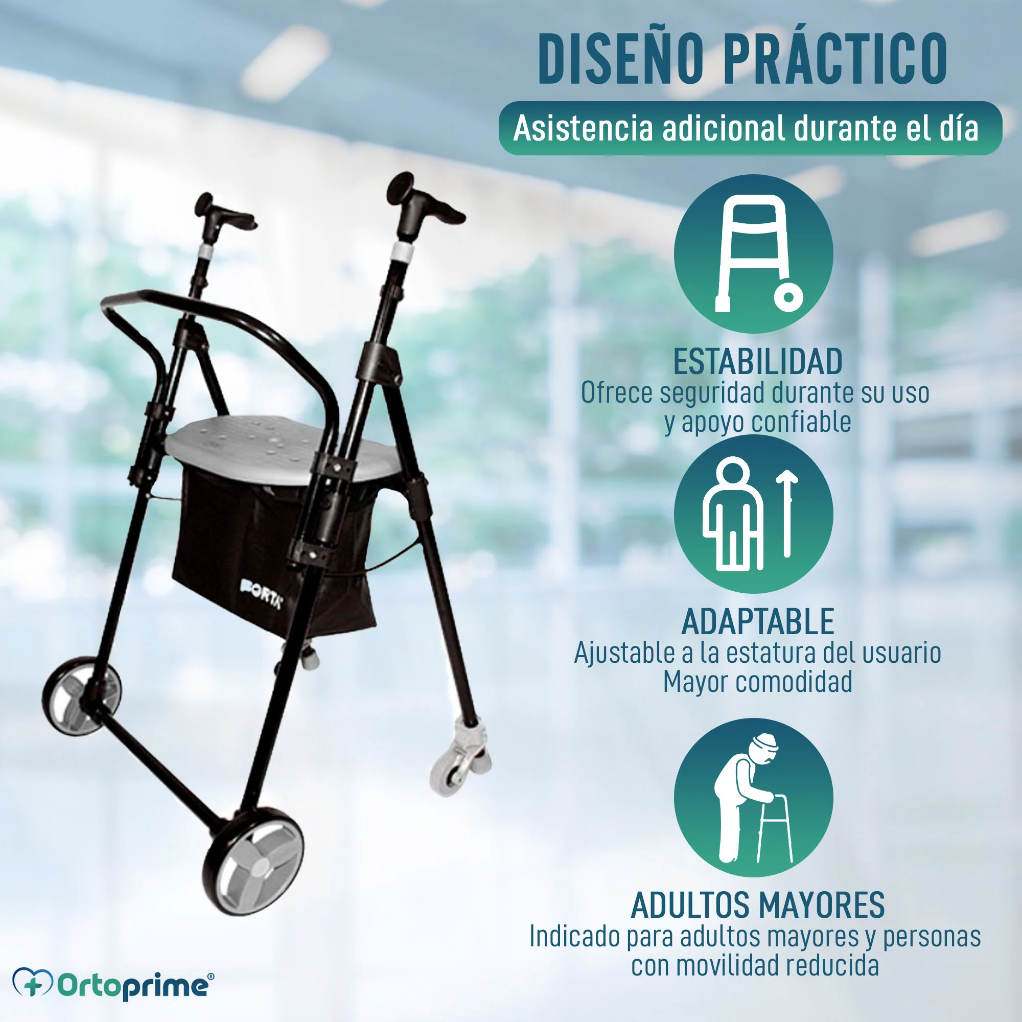 Andador con Asiento Respaldo Plegable y Regulable en Altura - Image 7