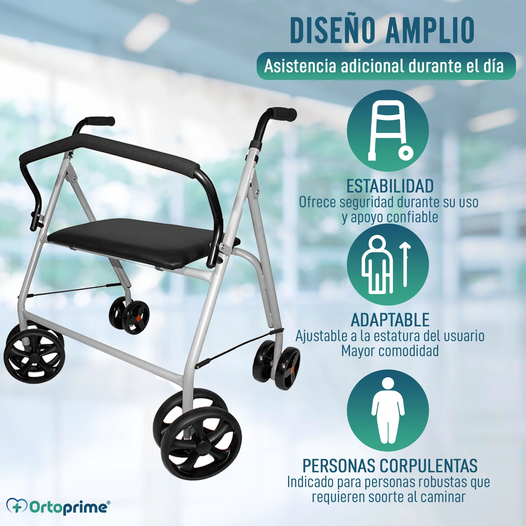 Andador con Asiento Talla XL Plegable y Regulable en Altura - Image 3