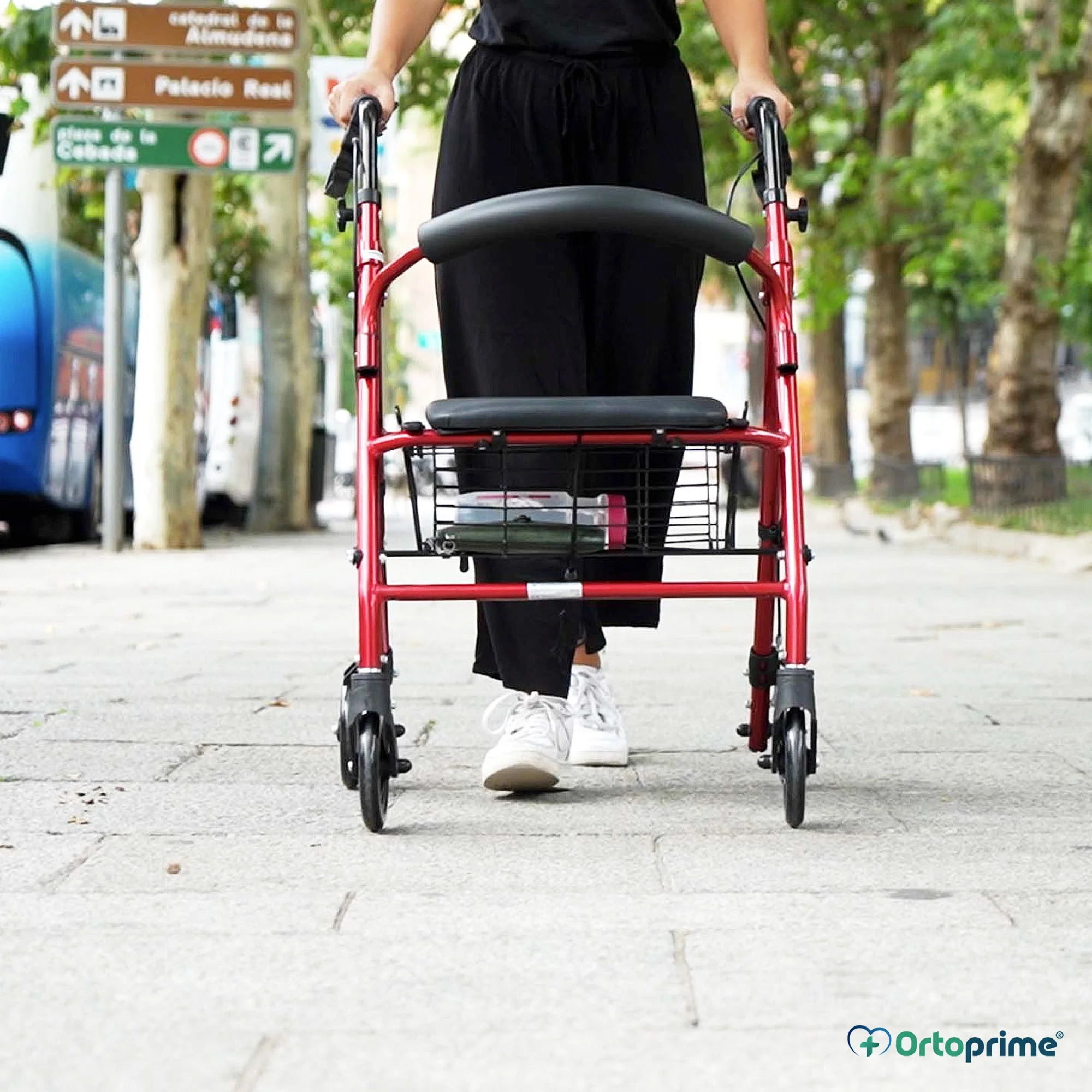 Andador para Ancianos Plegable Cuatro Ruedas | Freno Maneta Asiento Cesta - Image 3