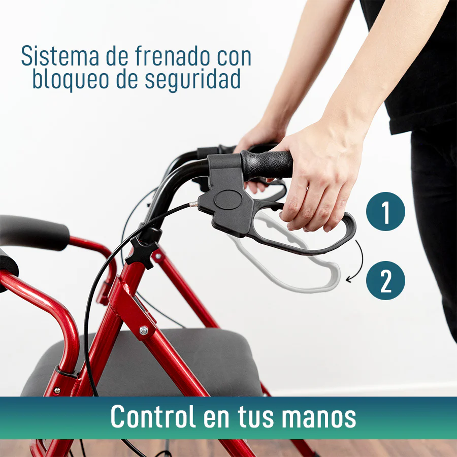 Andador para Ancianos Plegable Cuatro Ruedas | Freno Maneta Asiento Cesta - Image 7