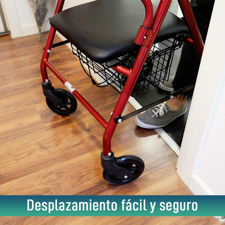 Andador para Ancianos Plegable Cuatro Ruedas | Freno Maneta Asiento Cesta - Image 9