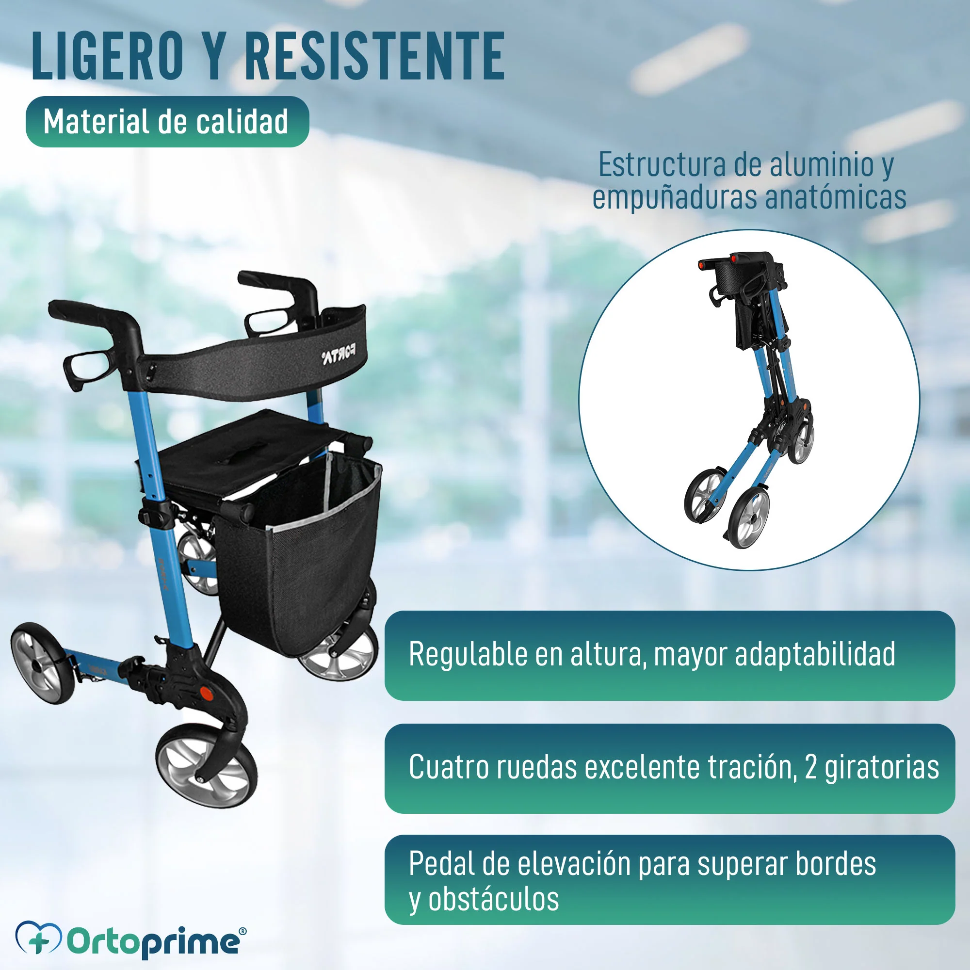 Andador para Mayores Plegable con Pedal Elevación y Asiento - Image 5