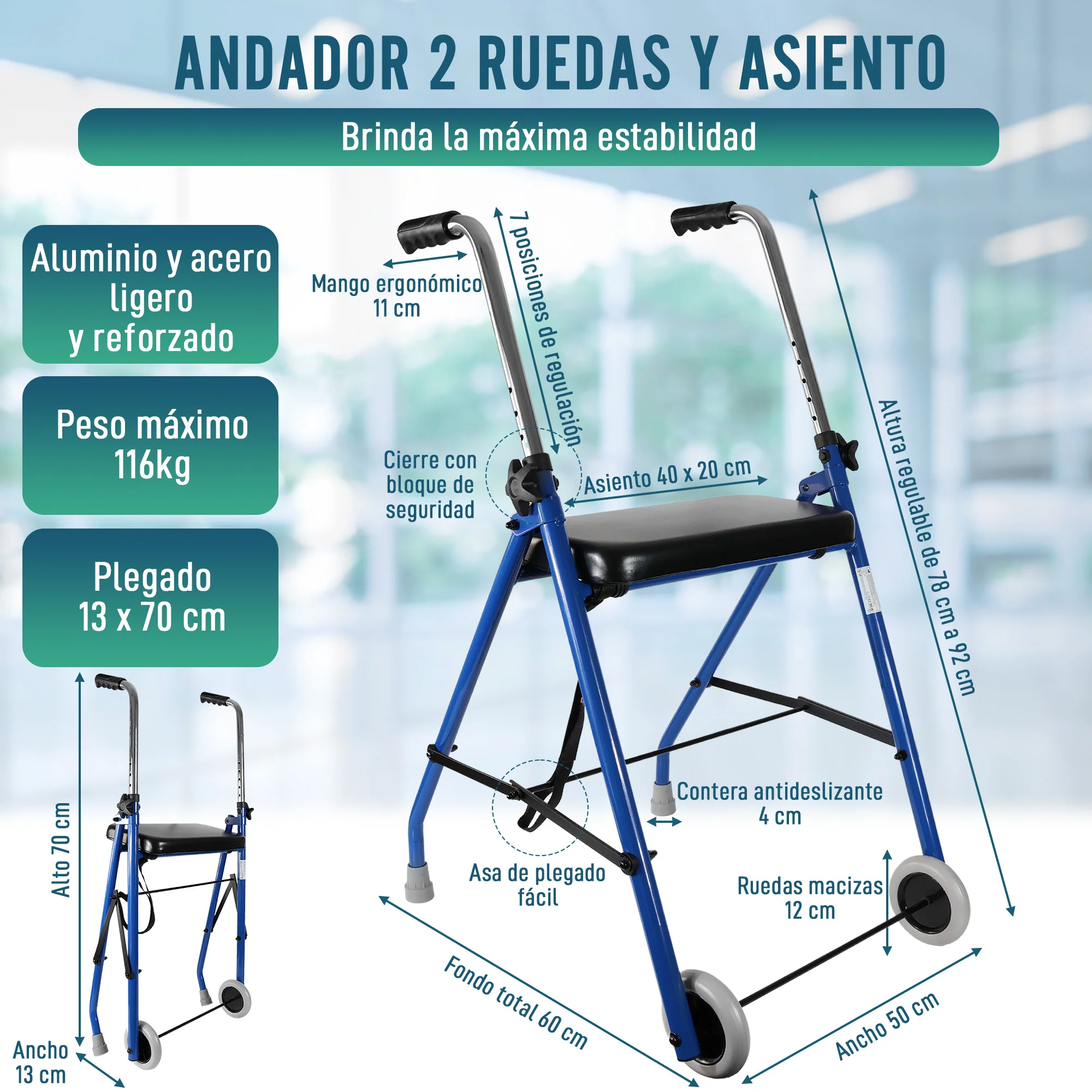 Andador para Ancianos 2 Ruedas | Andadores Adultos Plegables - Image 8