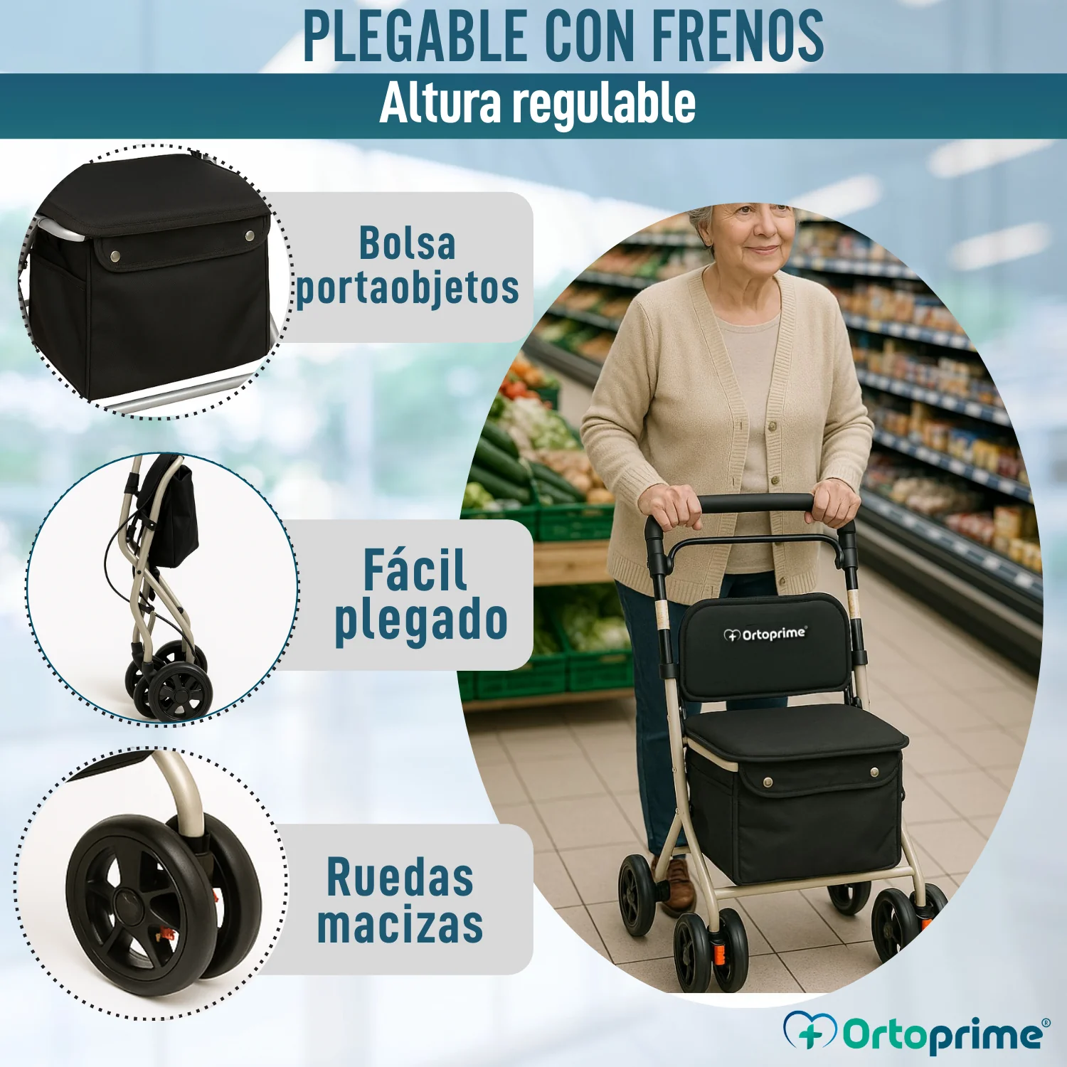 Andador Adultos Plegable Rollator con Carro de la Compra - Image 3