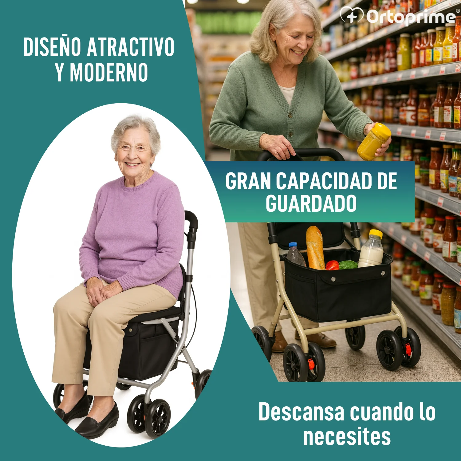Andador Adultos Plegable Rollator con Carro de la Compra - Image 4