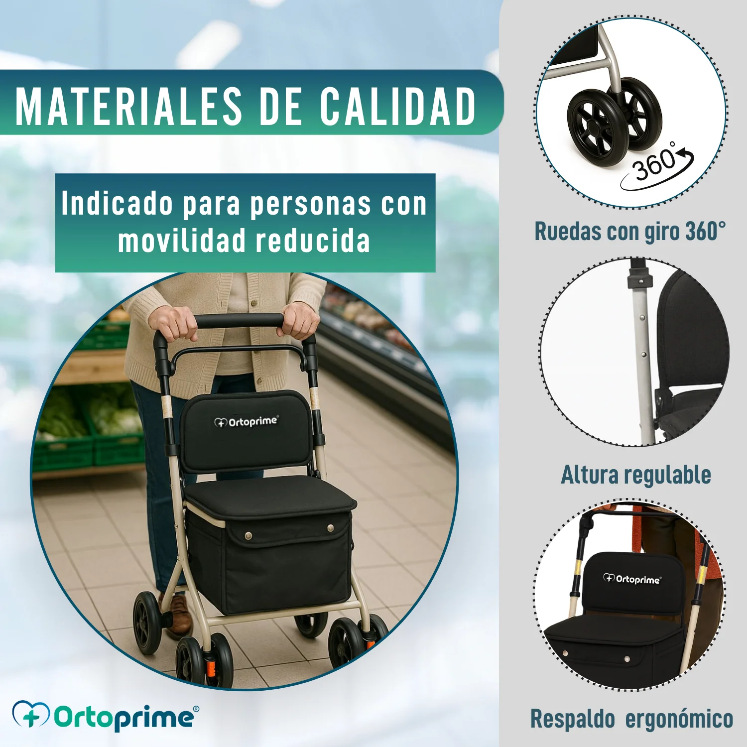 Andador Adultos Plegable Rollator con Carro de la Compra - Image 5