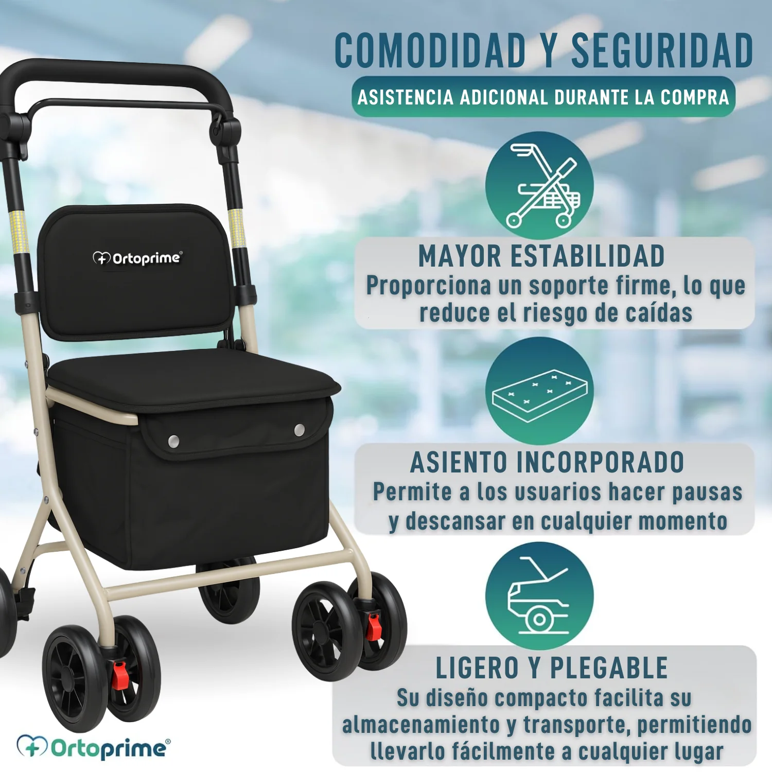 Andador Adultos Plegable Rollator con Carro de la Compra - Image 7