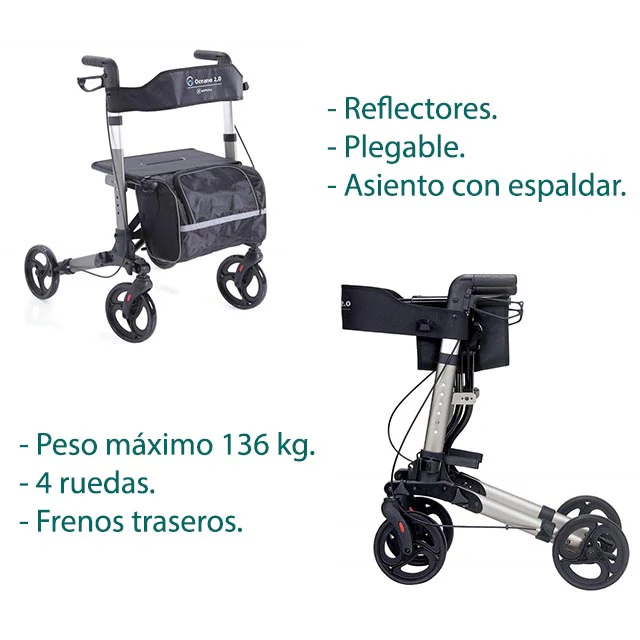 Andador Rollator de 4 Ruedas Plegable con Cesta Multiuso - Image 3