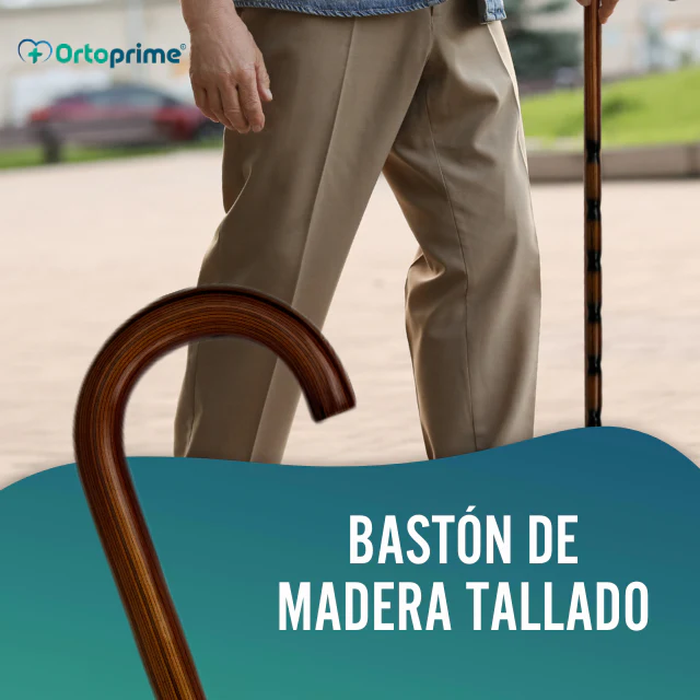 Bastón para Mayores Ortopédico de Madera Tallado | Mango Curvo - Image 2