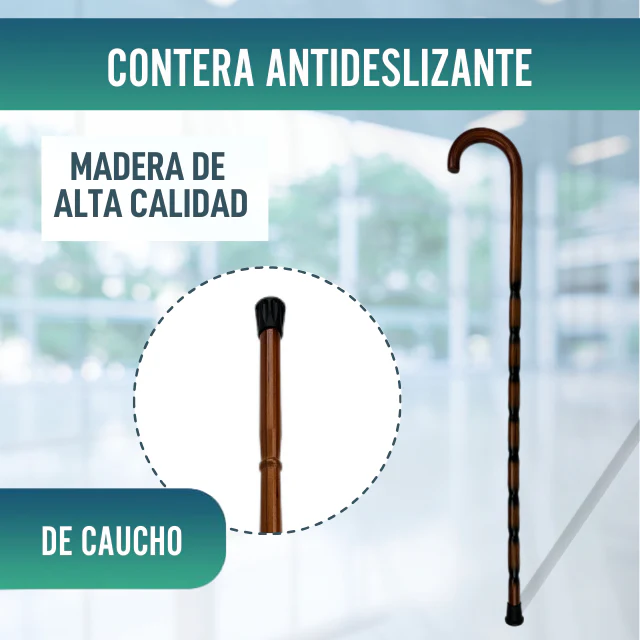 Bastón para Mayores Ortopédico de Madera Tallado | Mango Curvo - Image 3