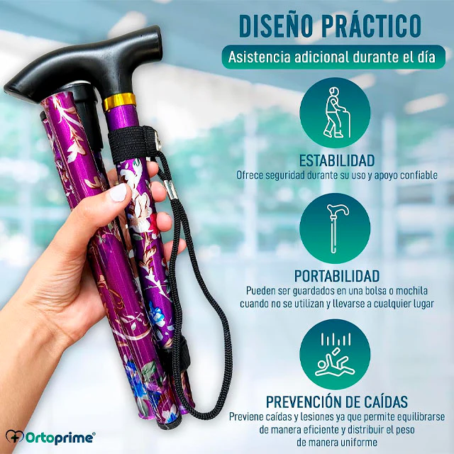 Bastón para Caminar Extensible 5 Posiciones | Estampado Floral - Image 2