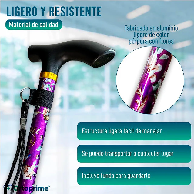 Bastón para Caminar Extensible 5 Posiciones | Estampado Floral - Image 3