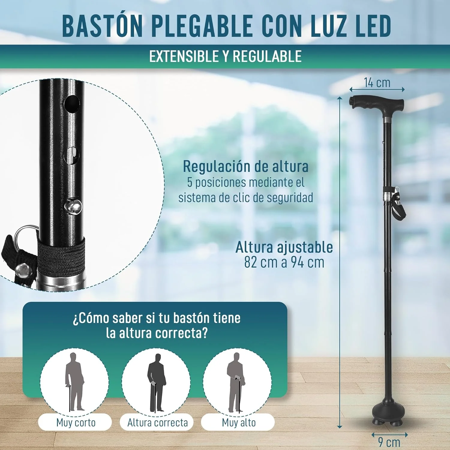 Bastón Plegable para Mayores Extensible con Luz LED - Image 7