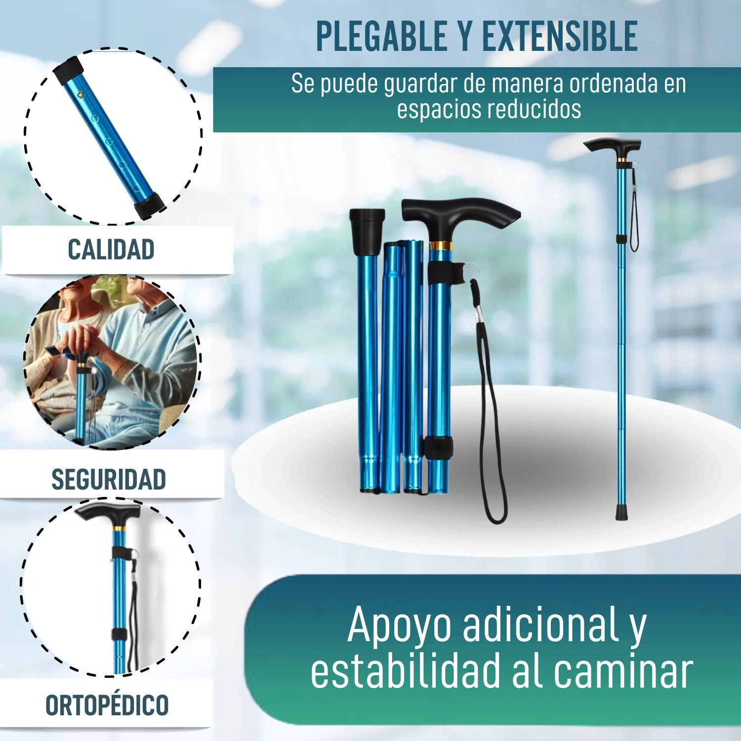 Bastón para Caminar Plegable y Extensible| Bastón Azul - Image 2