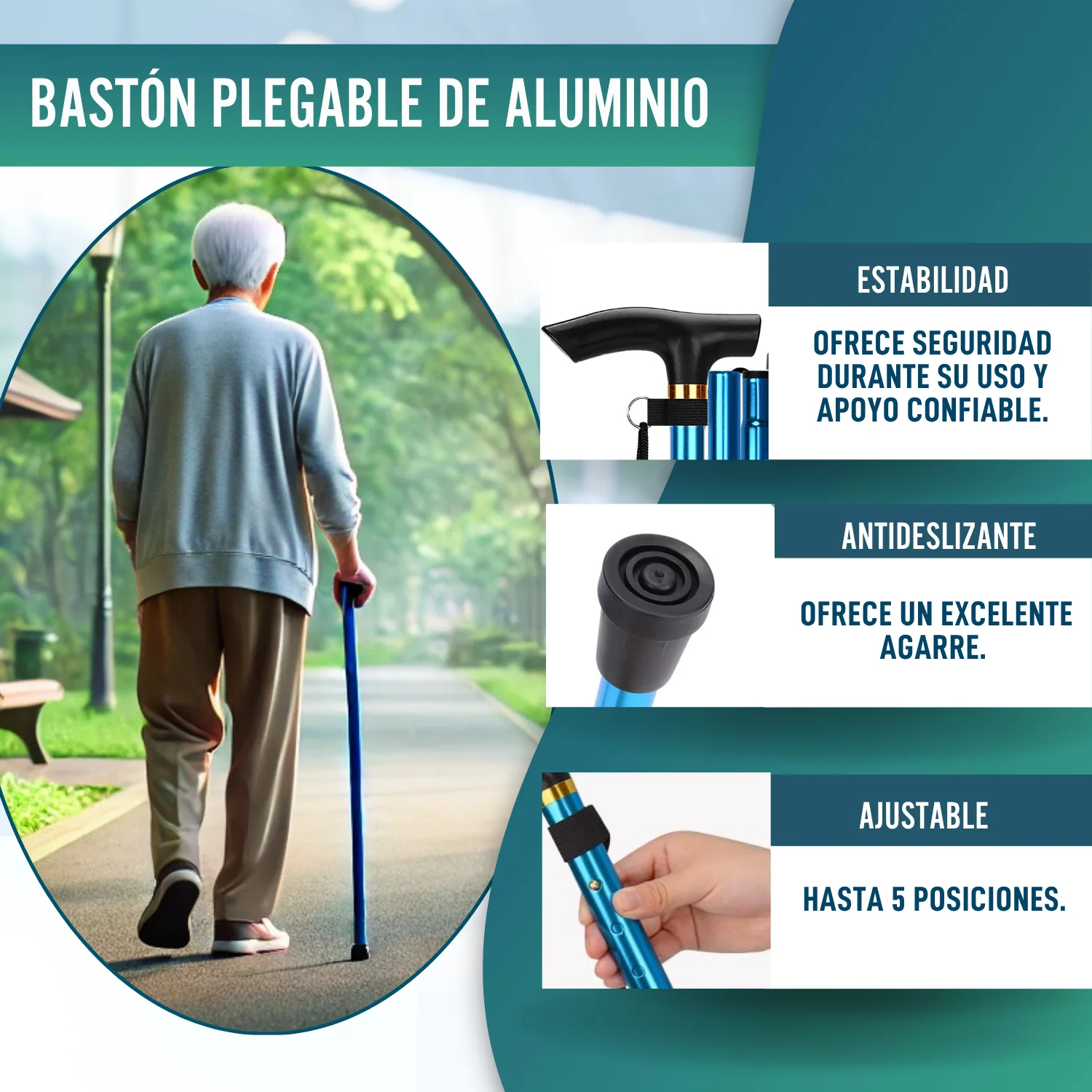 Bastón para Caminar Plegable y Extensible| Bastón Azul - Image 6
