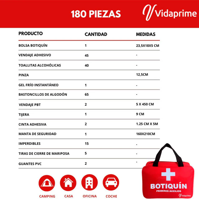 Botiquín de Primeros Auxilios Kit Completo Profesional | 180 Piezas - Image 3