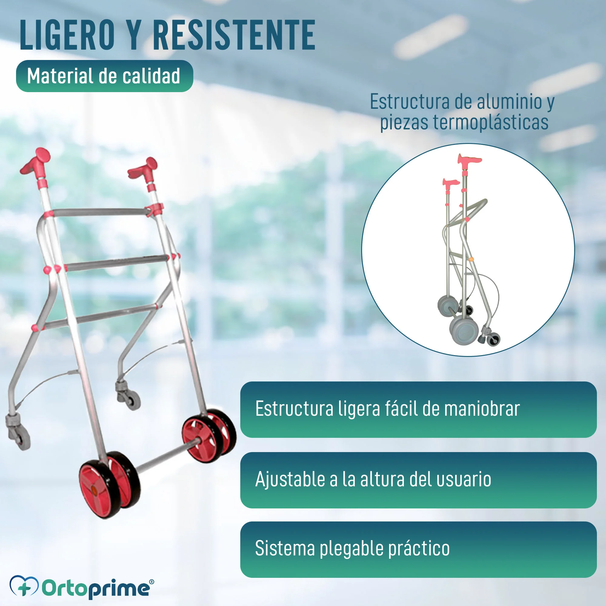 Caminador para Adulto Plegable Regulable y Frenos a Presión - Image 6