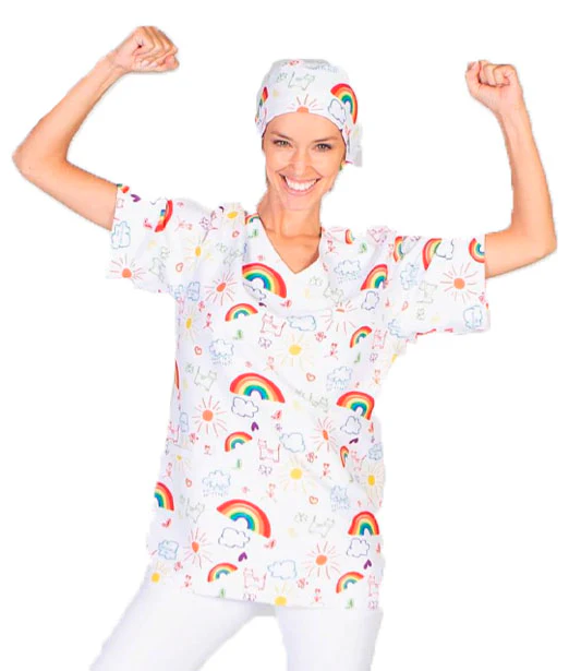 Casaca Médica Unisex con Estampado de Arco Iris | Tallas