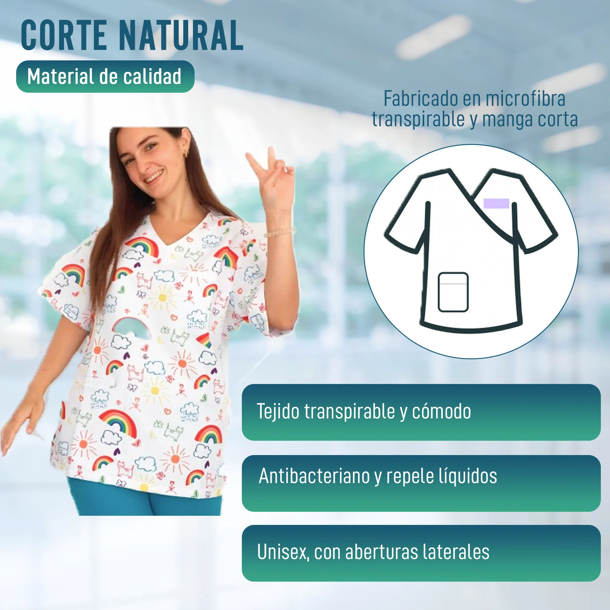 Casaca Médica Unisex con Estampado de Arco Iris | Tallas - Image 3