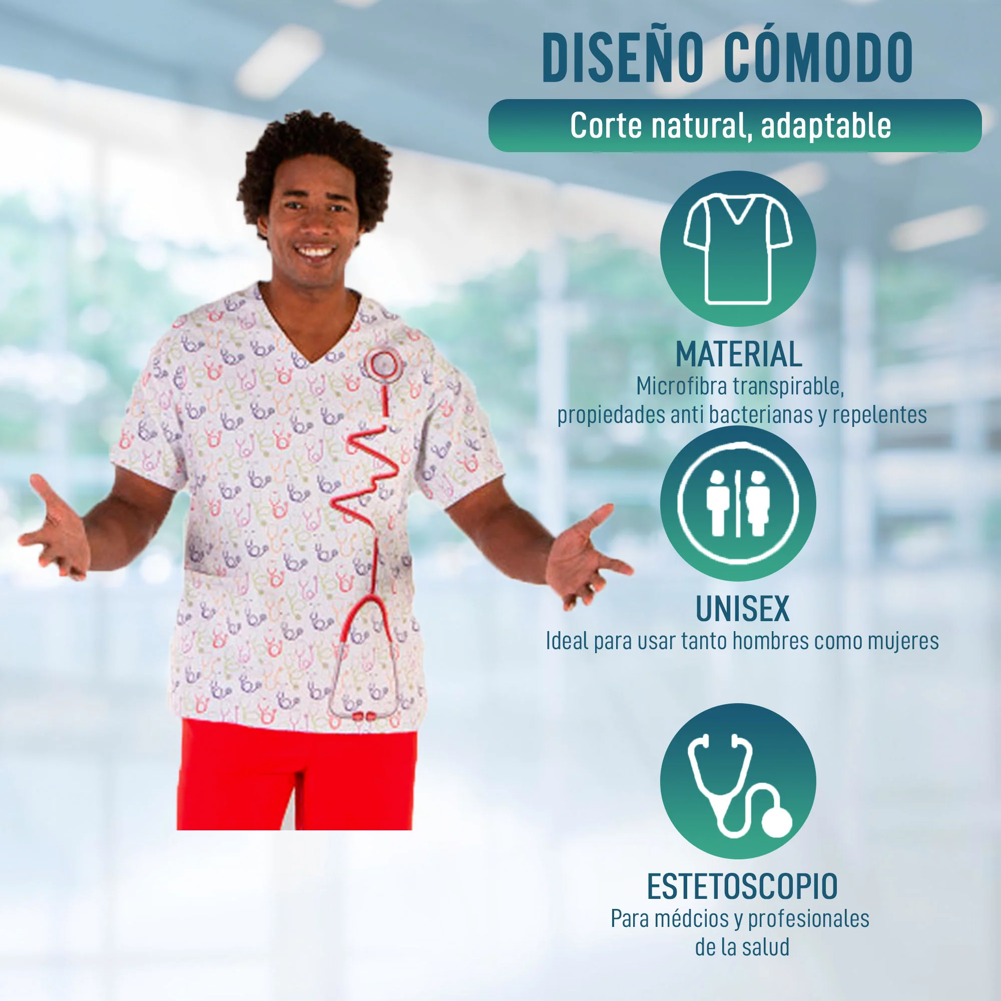 Casaca Médica Unisex con Estampado Fonendoscopio | Tallas - Image 3