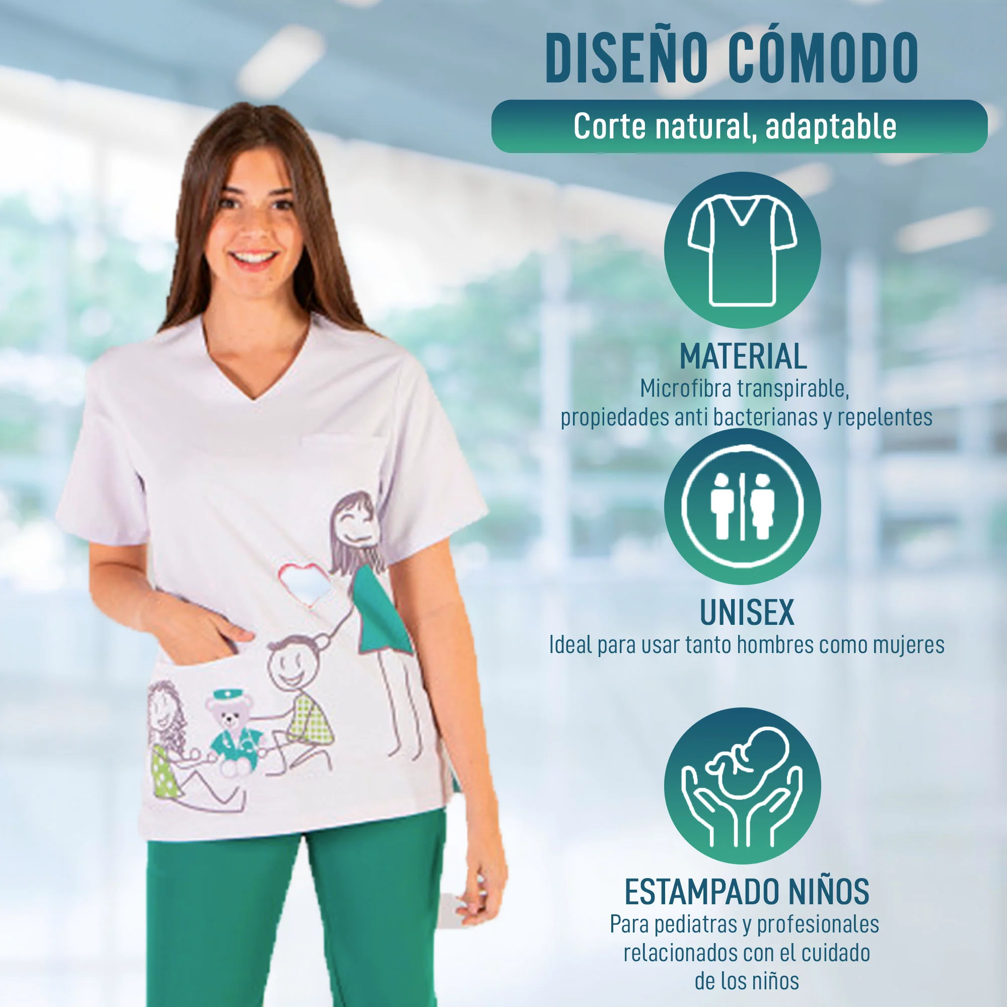 Casaca Médica Unisex Estampado de Niños para Pediatras - Image 3