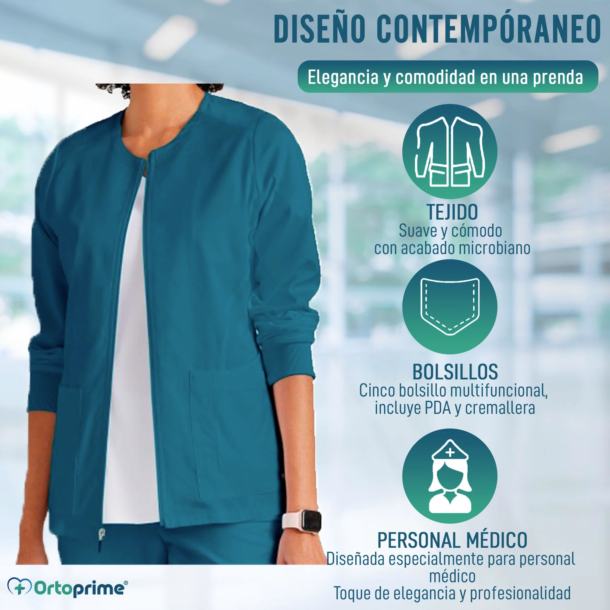 Chaqueta Enfermera con Cremallera y 5 Bolsillos | Por Tallas - Image 3