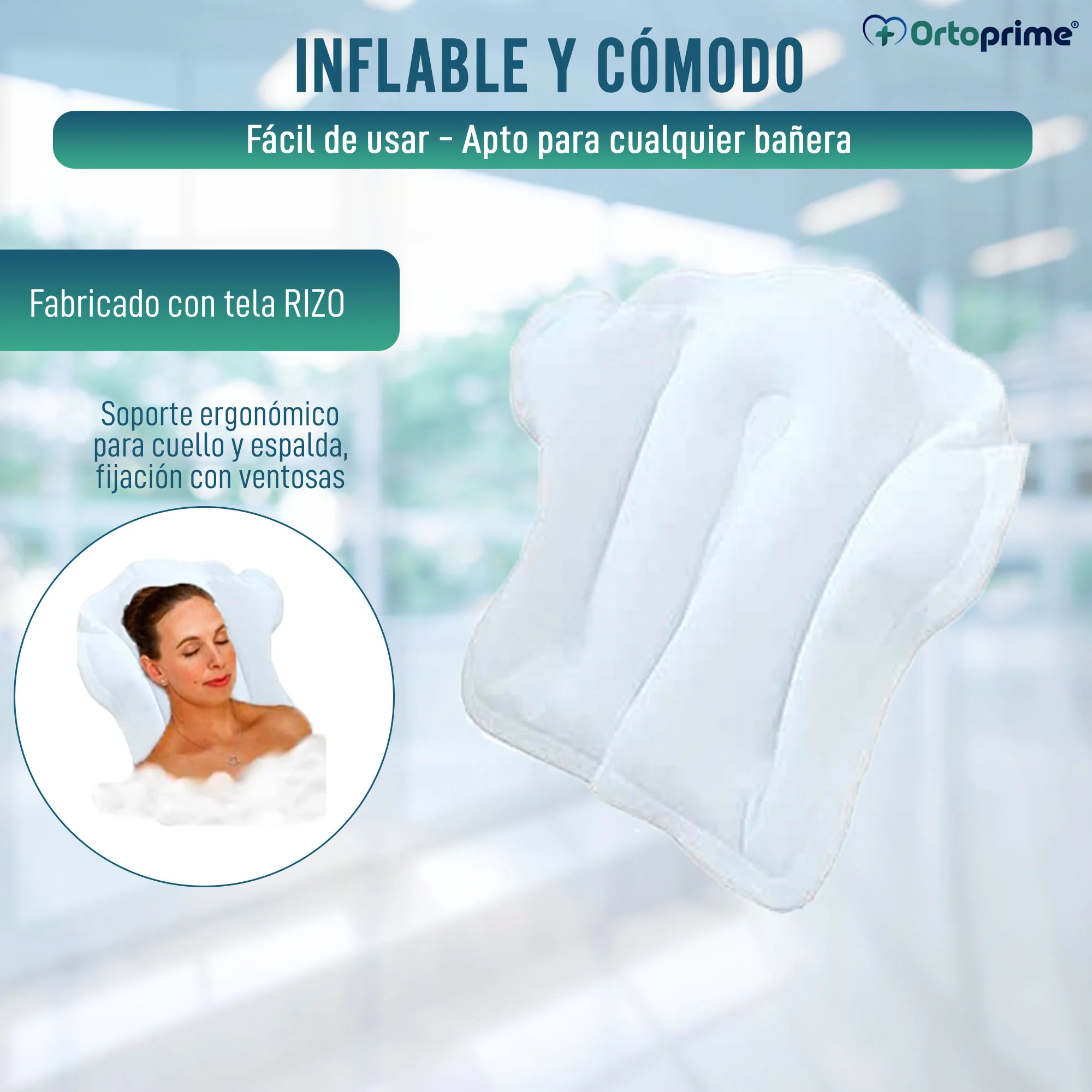 Cojín Bañera Inflable con Ventosas Respaldo para Espalda - Image 2