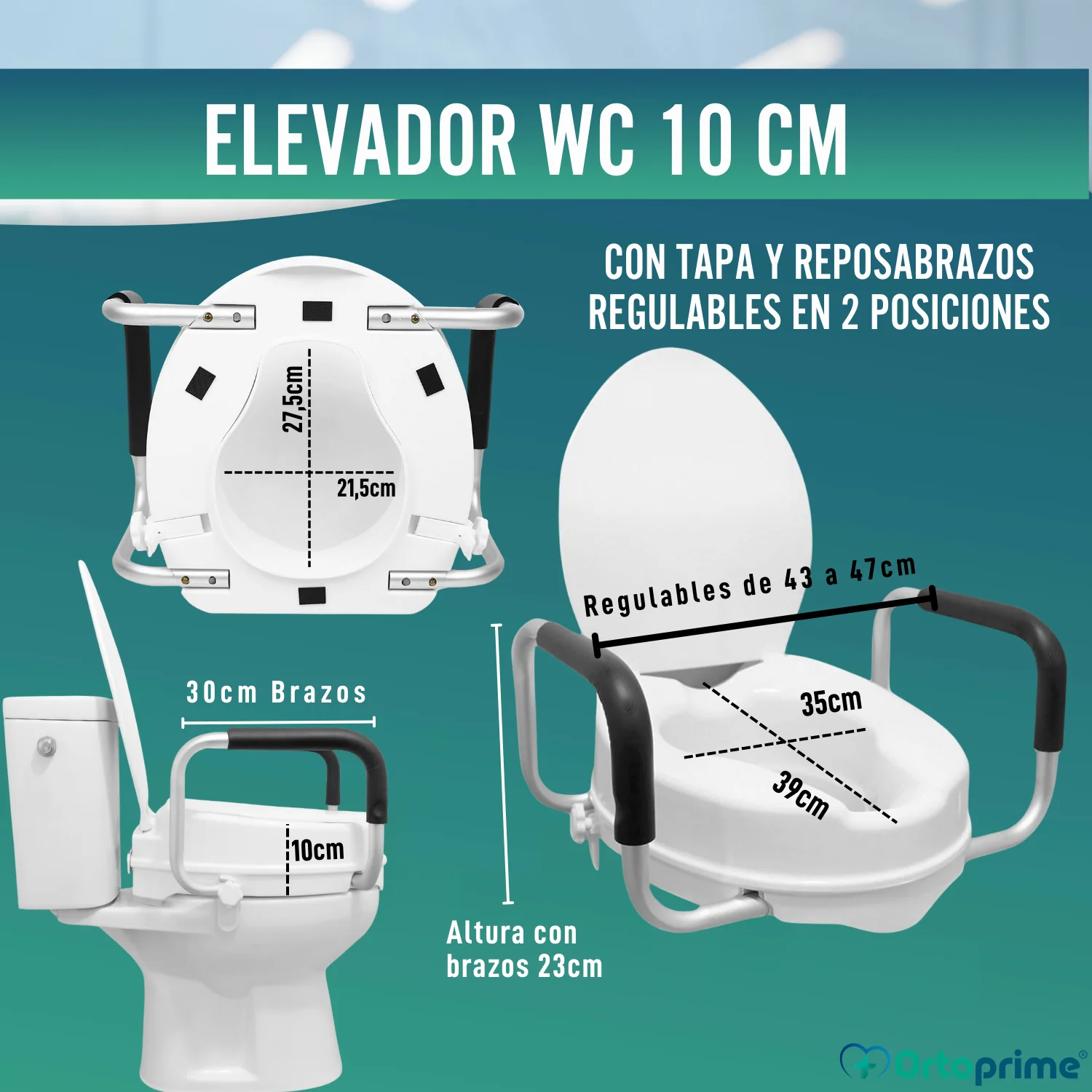 Elevador WC Adulto 10cm Tapa y Brazos | Alzador WC Universal - Image 2