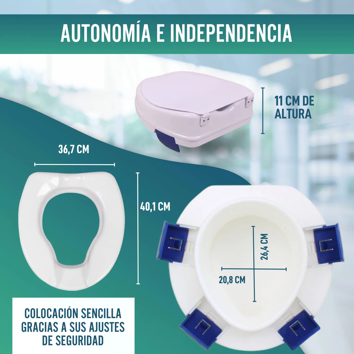 Elevador WC Adulto 11 cm | Alzador WC Ortopédico 4 Clips - Image 2