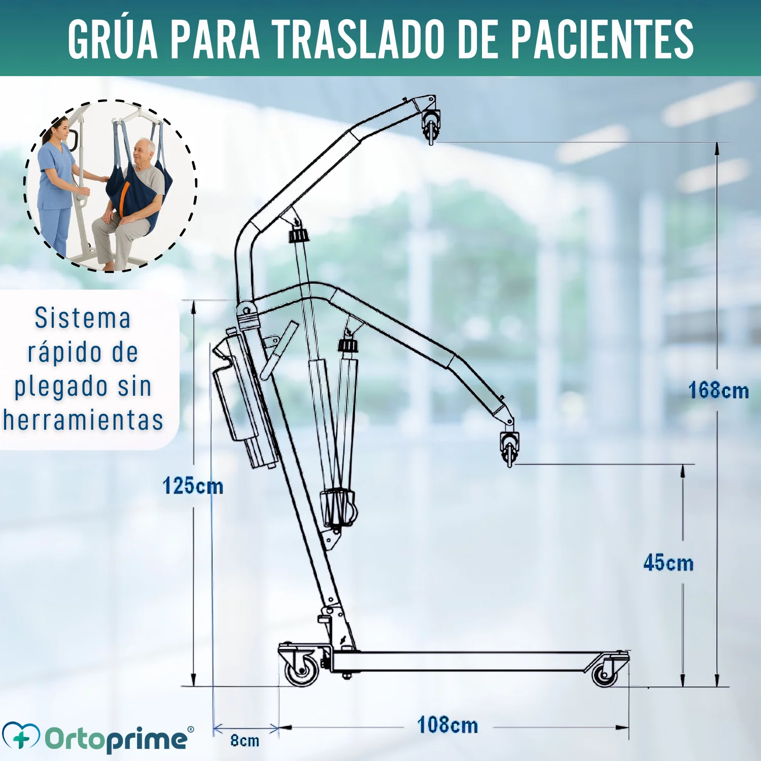 Grúa Robusta para Movilizar Pacientes con Arnés en 2 Tallas - Image 2