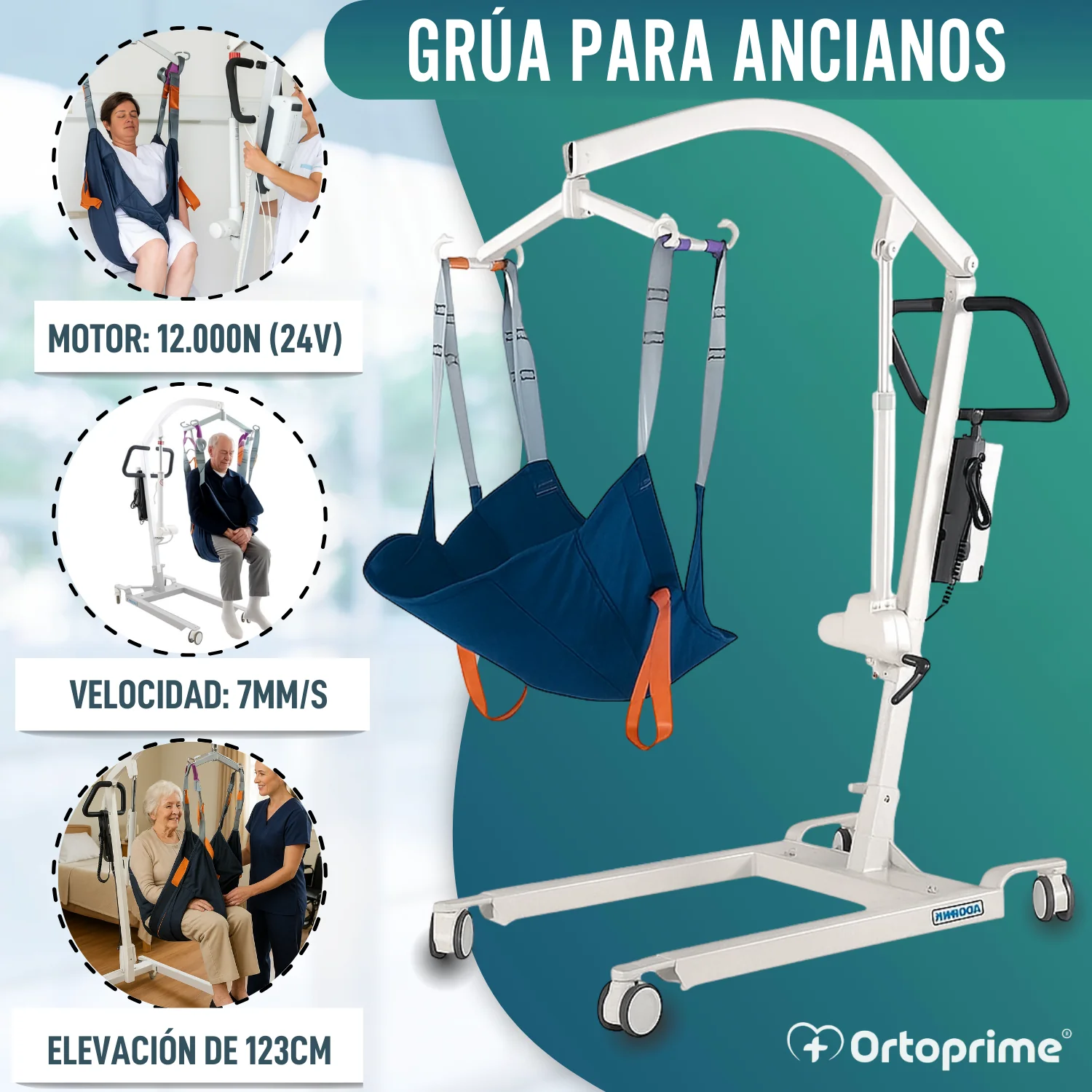 Grúa Robusta para Movilizar Pacientes con Arnés en 2 Tallas - Image 4