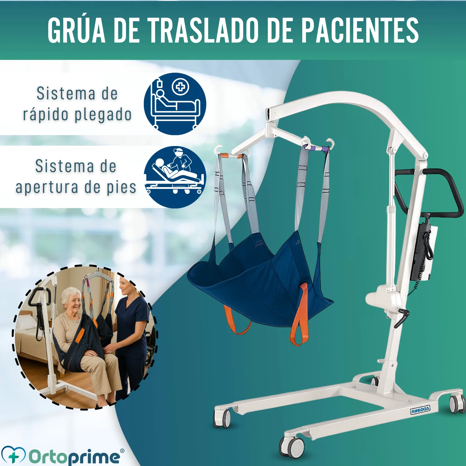 Grúa Robusta para Movilizar Pacientes con Arnés en 2 Tallas - Image 5