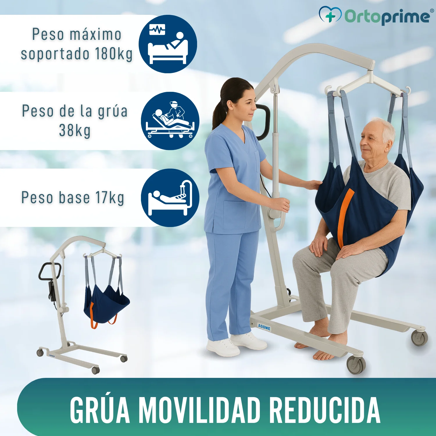 Grúa Robusta para Movilizar Pacientes con Arnés en 2 Tallas - Image 8