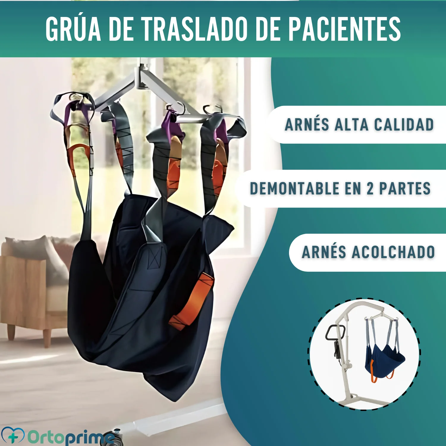 Grúa Robusta para Movilizar Pacientes con Arnés en 2 Tallas - Image 9
