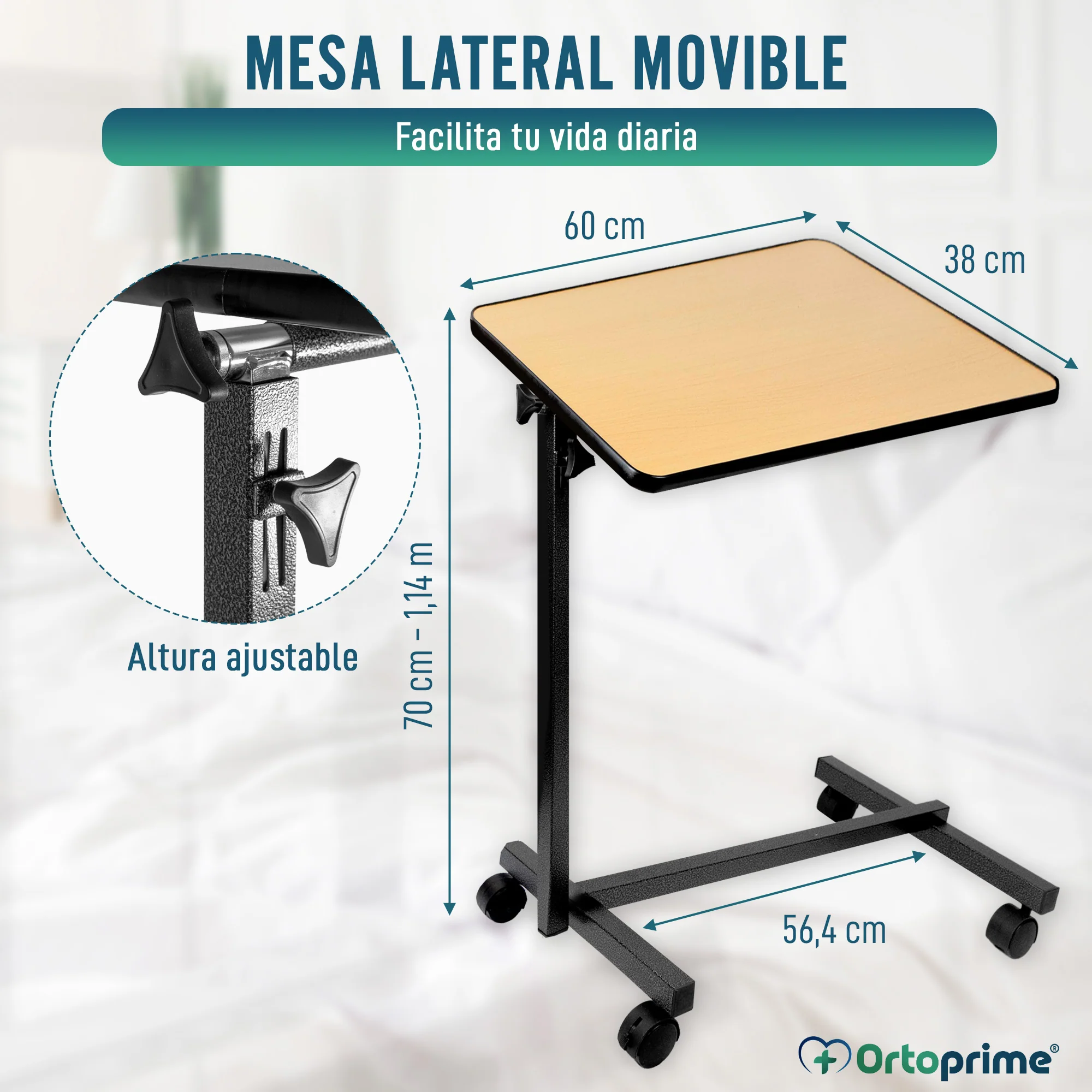Mesa Auxiliar Plegable con Altura Regulable Tablero Abatible 90° - Image 2
