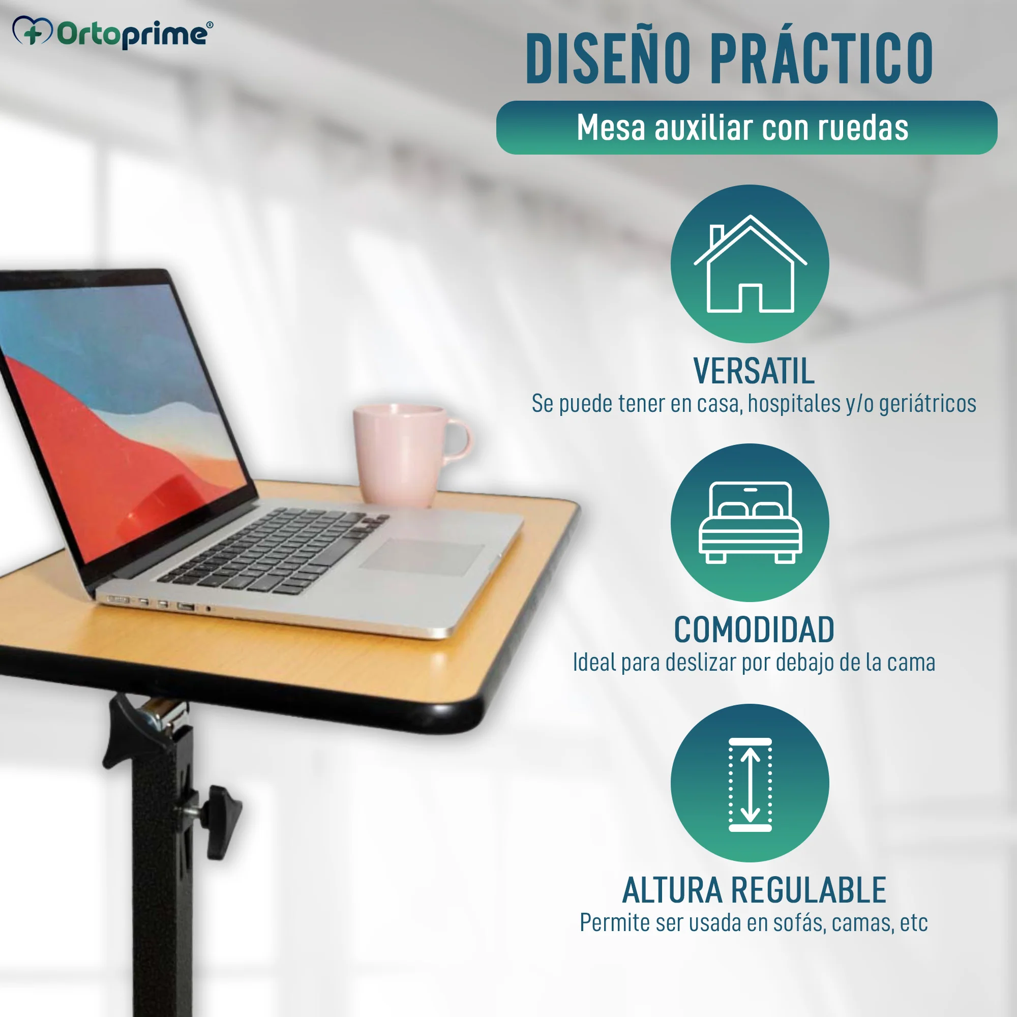 Mesa Auxiliar Plegable con Altura Regulable Tablero Abatible 90° - Image 3