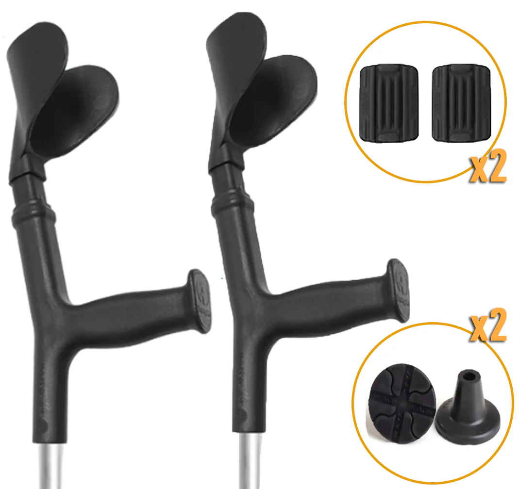 Pack Completo Muletas Ortopédicas + Almohadillas + Conteras Anchas
