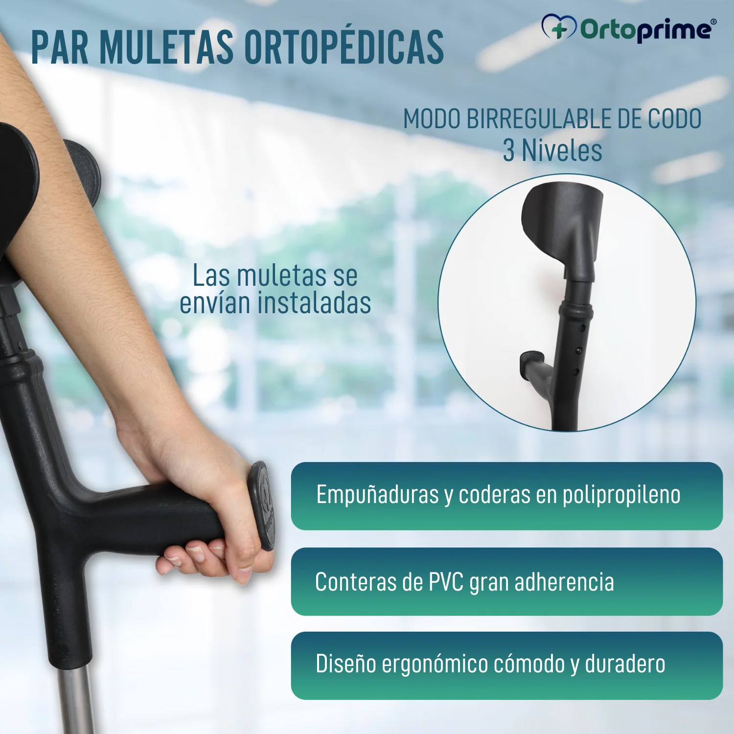Pack 2 Muletas Regulables Ortopédicas | Dúo Bastón inglés - Image 3