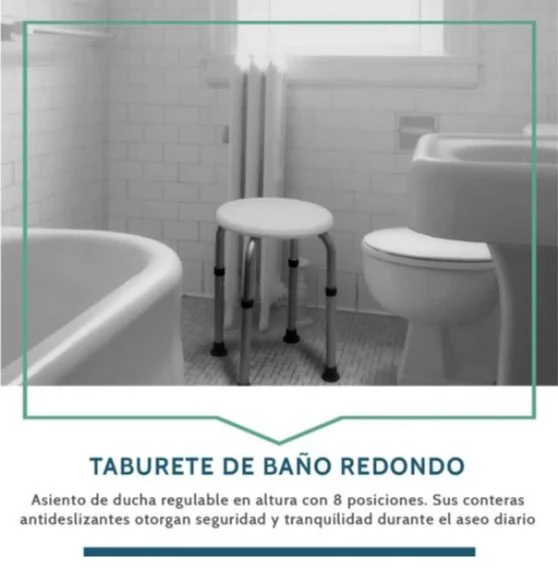 Pack Taburete de Baño Redondo + Asidero de Ducha Sistema Succión - Image 6