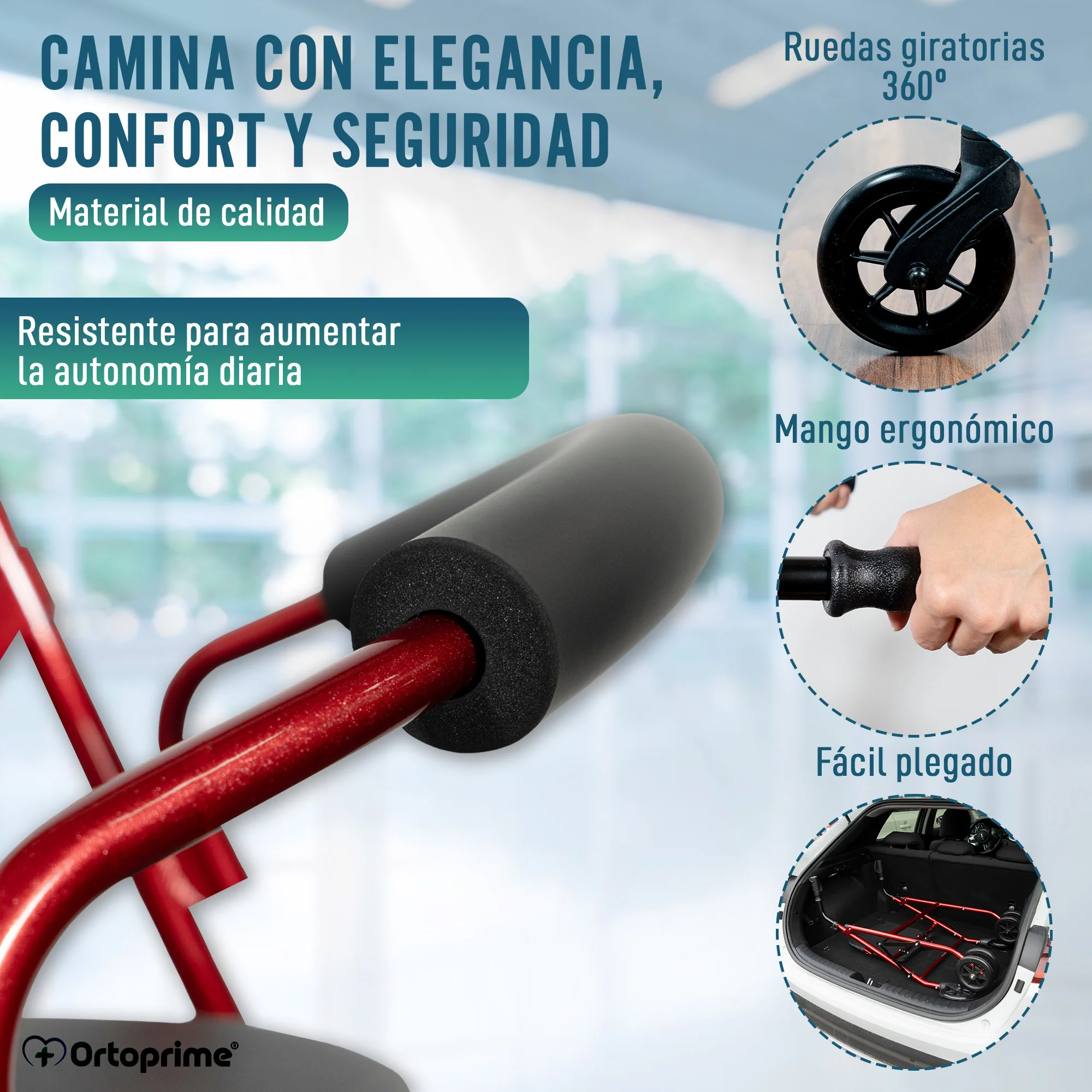 Andador Rollator de Aluminio con Freno a la Carga y Asiento Acolchado - Image 4