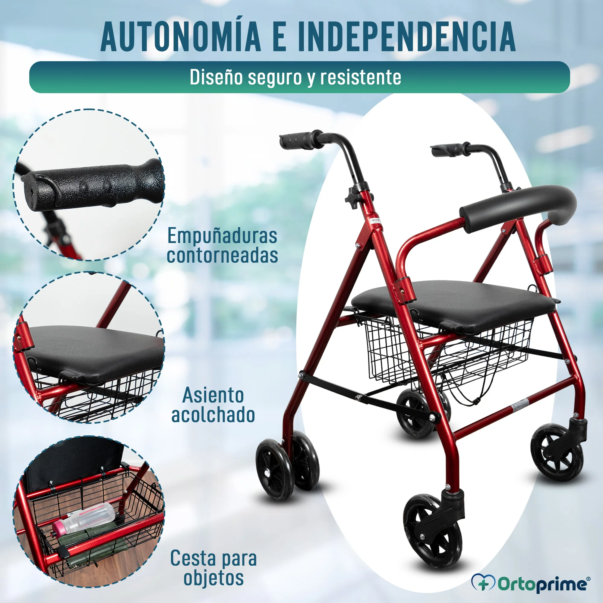 Andador Rollator de Aluminio con Freno a la Carga y Asiento Acolchado - Image 6