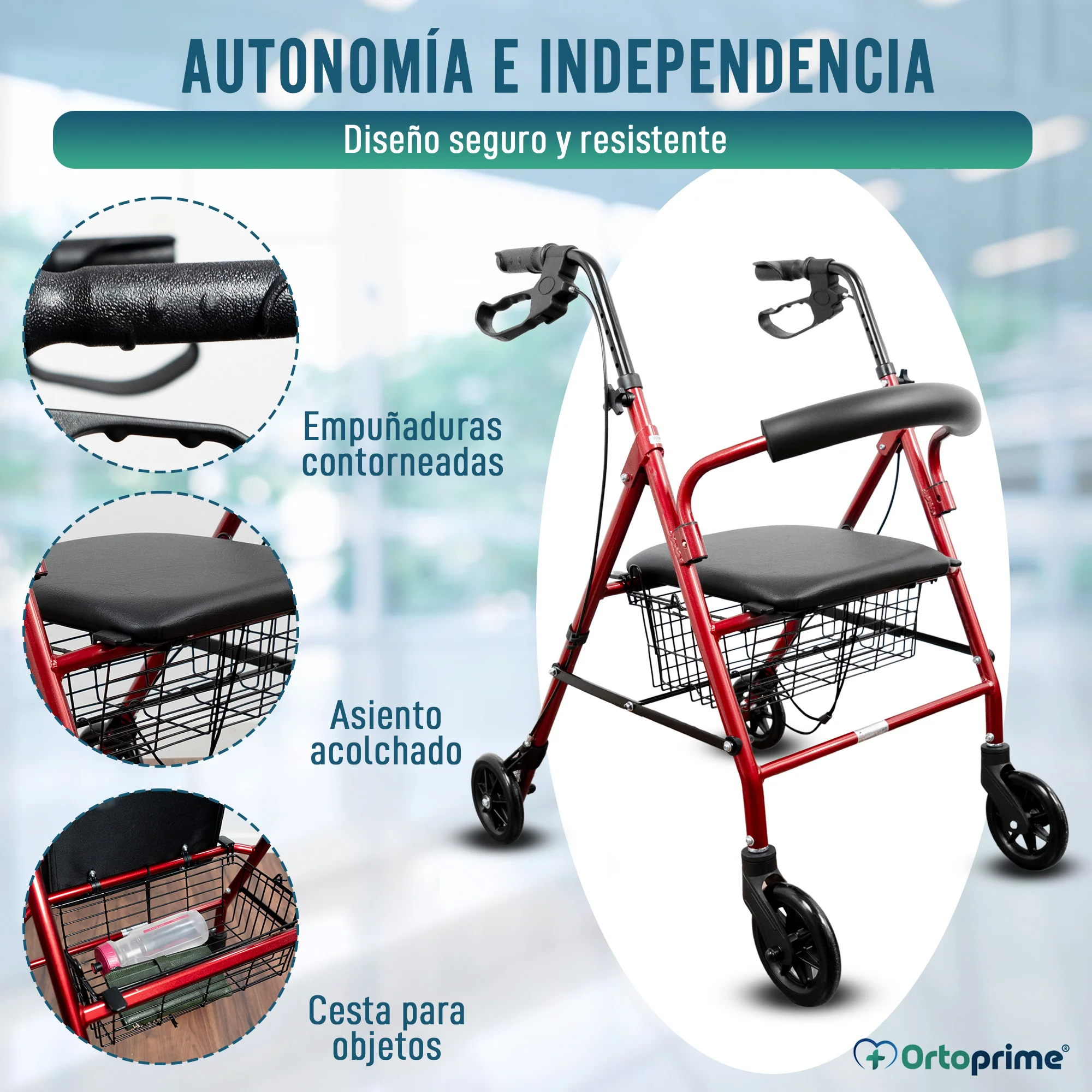 Andador Rollator de Aluminio con Frenos Maneta y Asiento Acolchado - Image 9