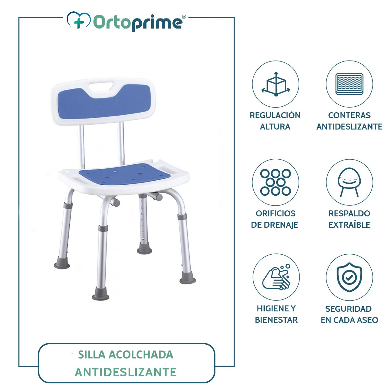 Silla Ducha Antideslizante con Respaldo y Asiento Acolchado - Image 3