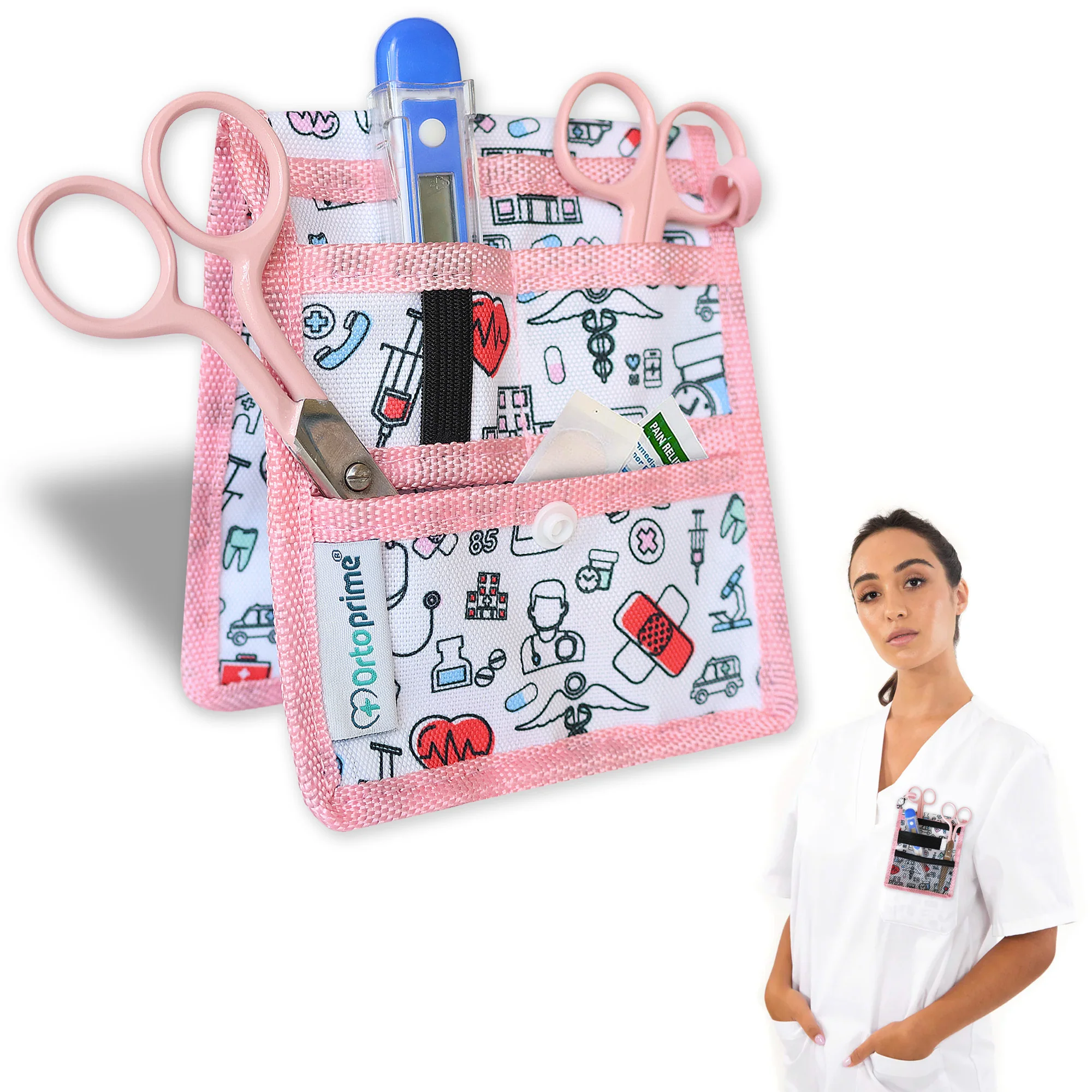 Salvabolsillos Enfermería con Diversos Compartimientos | Color Rosa
