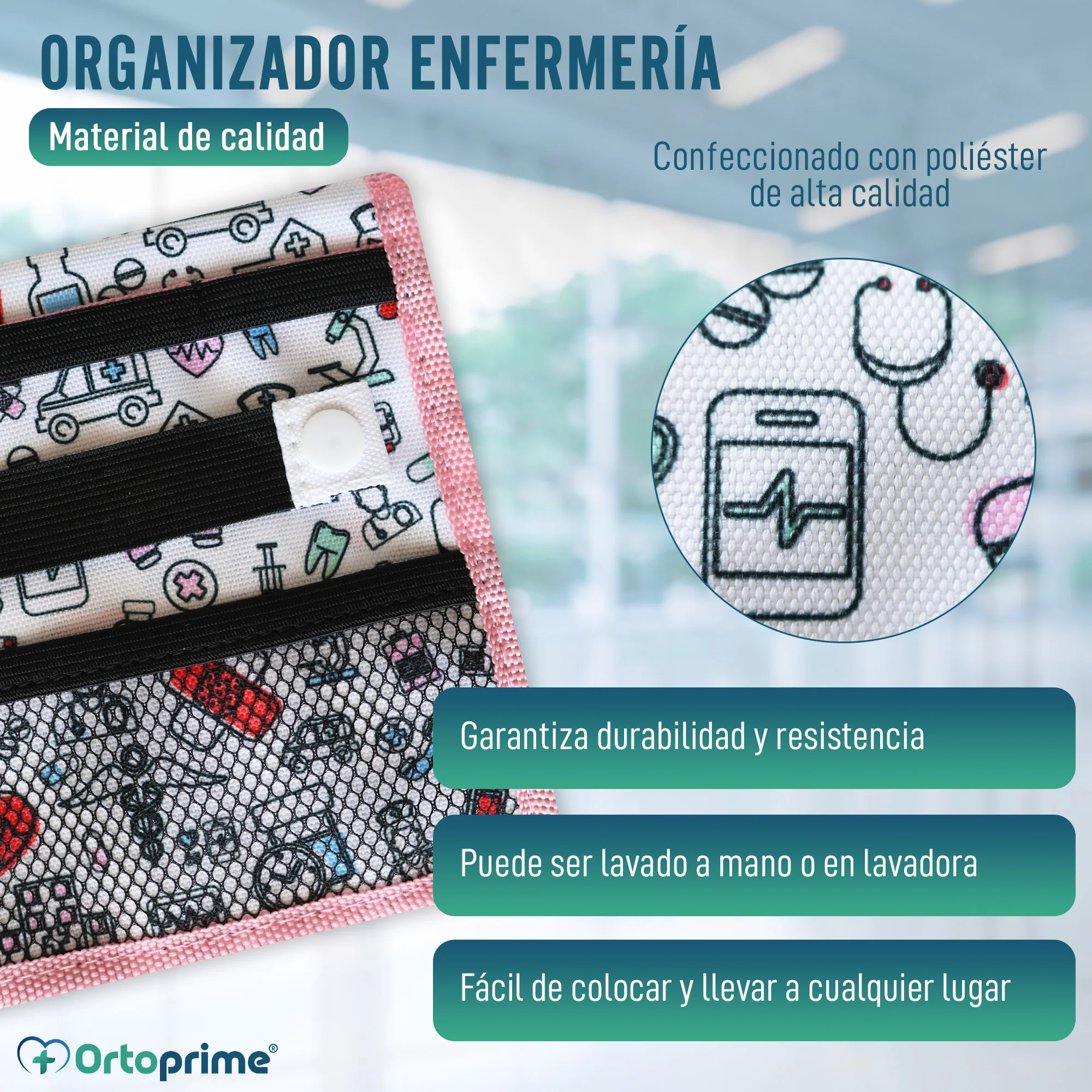 Salvabolsillos Enfermería con Diversos Compartimientos | Color Rosa - Image 2