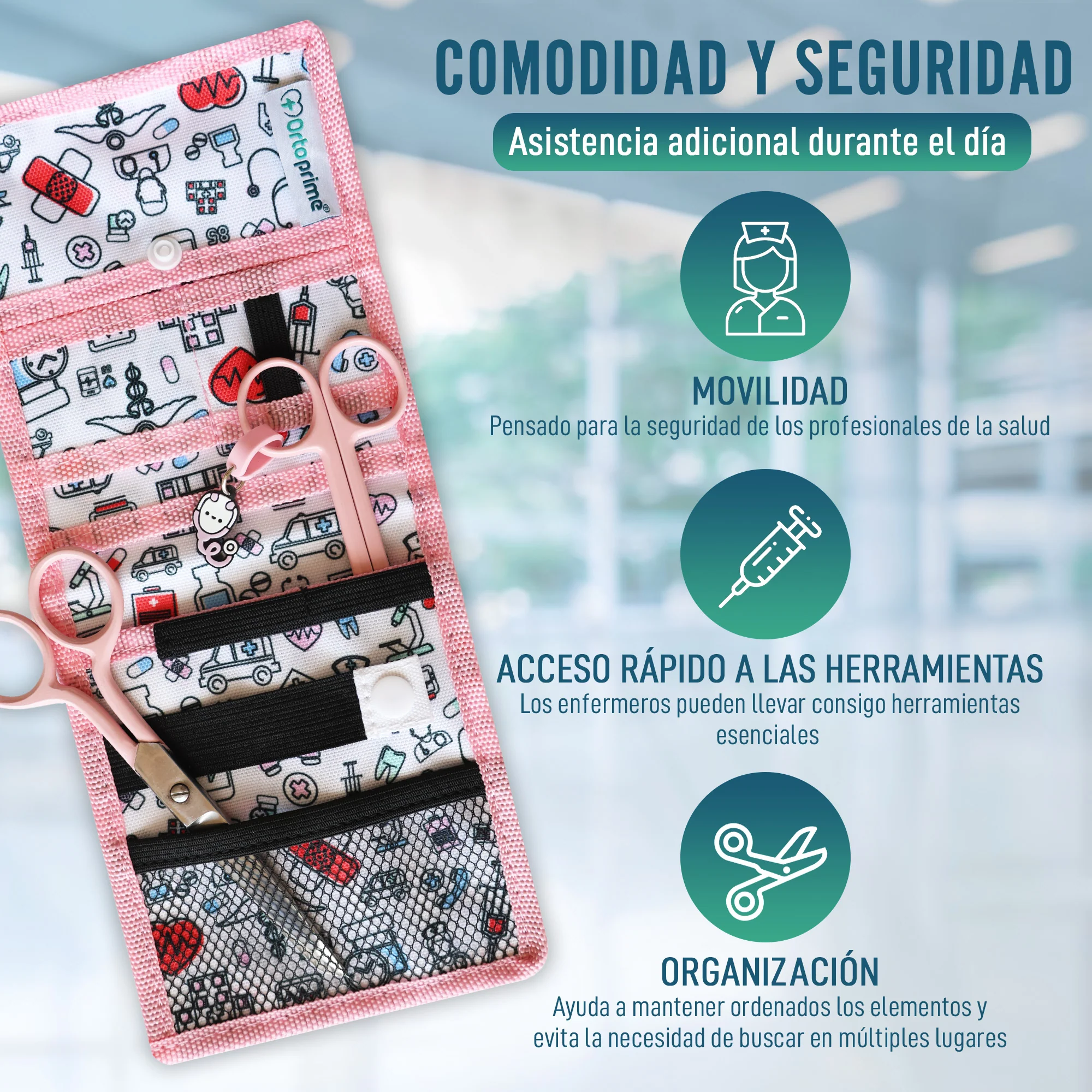 Salvabolsillos Enfermería con Diversos Compartimientos | Color Rosa - Image 3