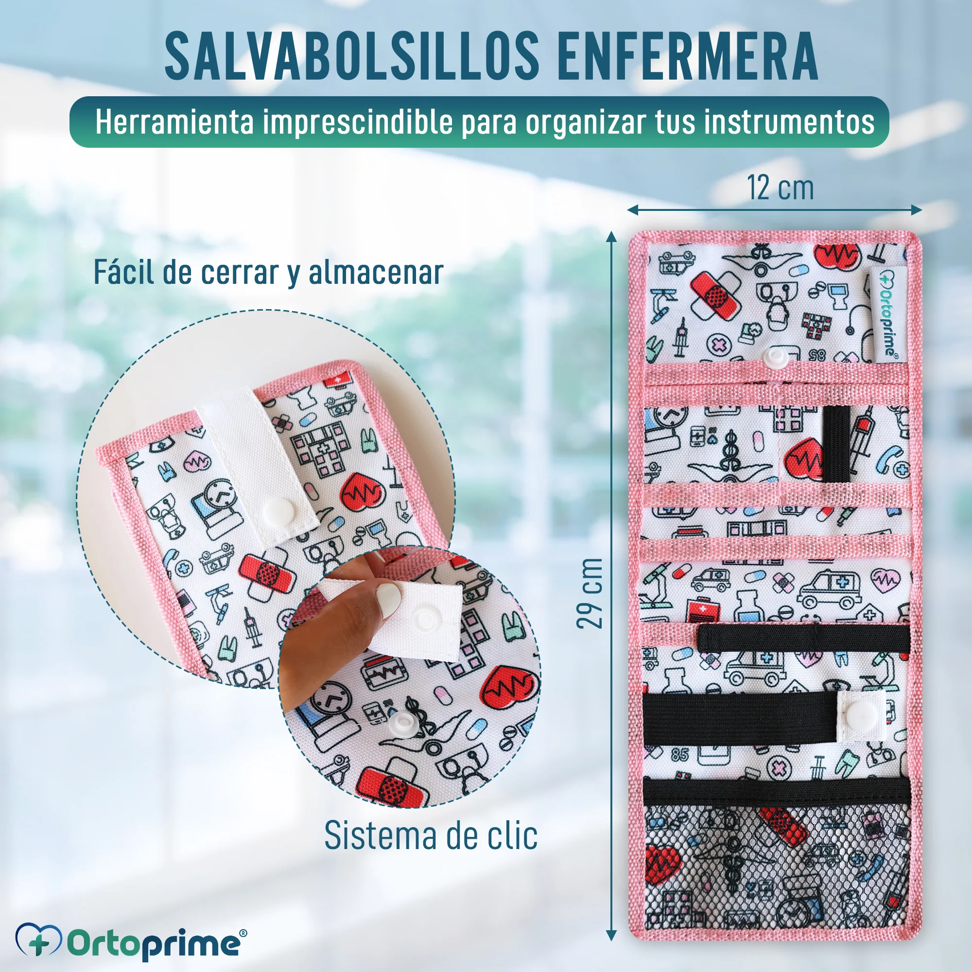 Salvabolsillos Enfermería con Diversos Compartimientos | Color Rosa - Image 6