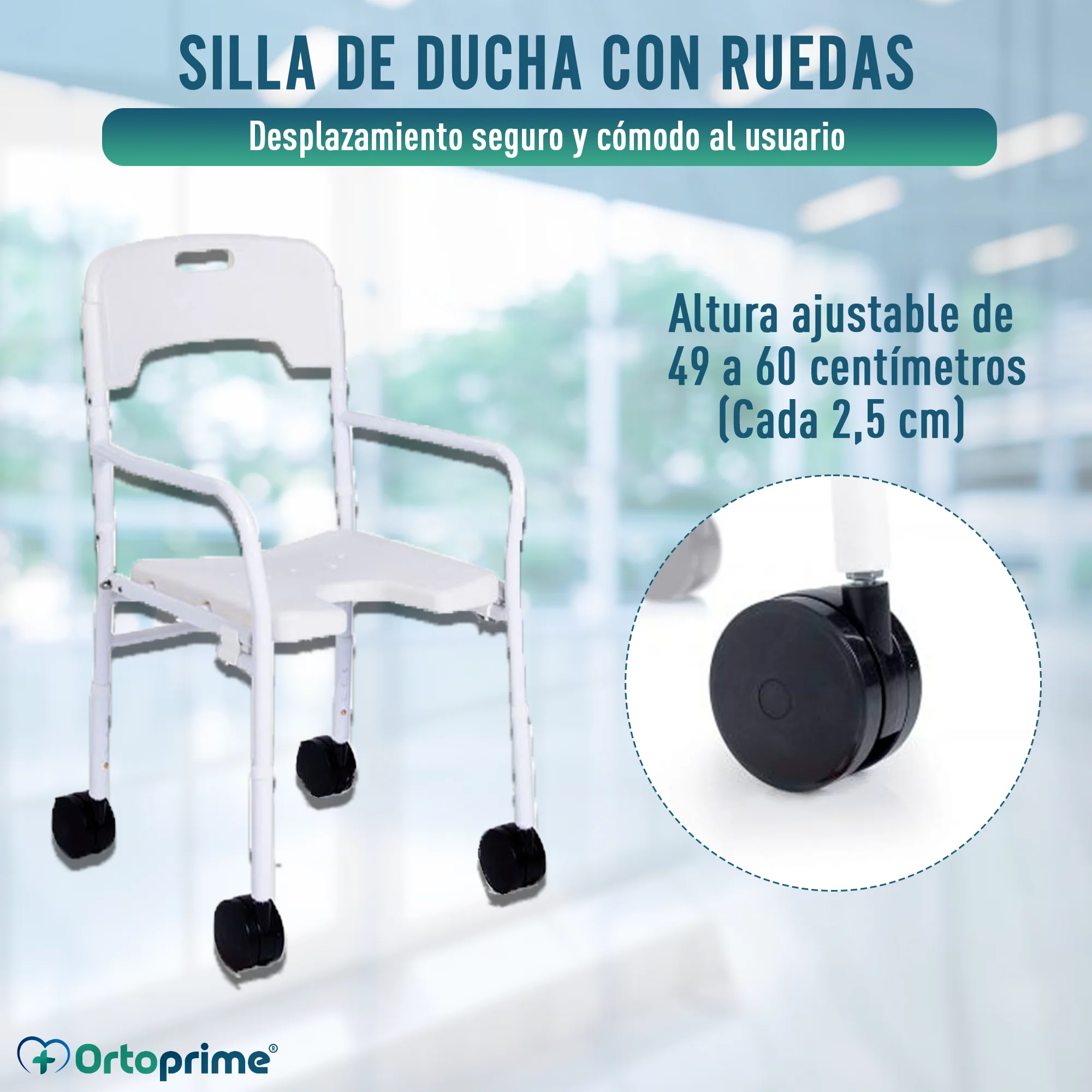 Silla de Ducha con Ruedas y Altura Regulable | Plegable - Image 4